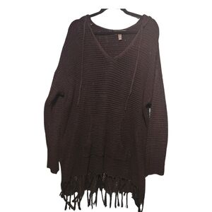 LOVE & LEGEND Black Fringe Hooded Sweater | Size 3X | Boho Oversized